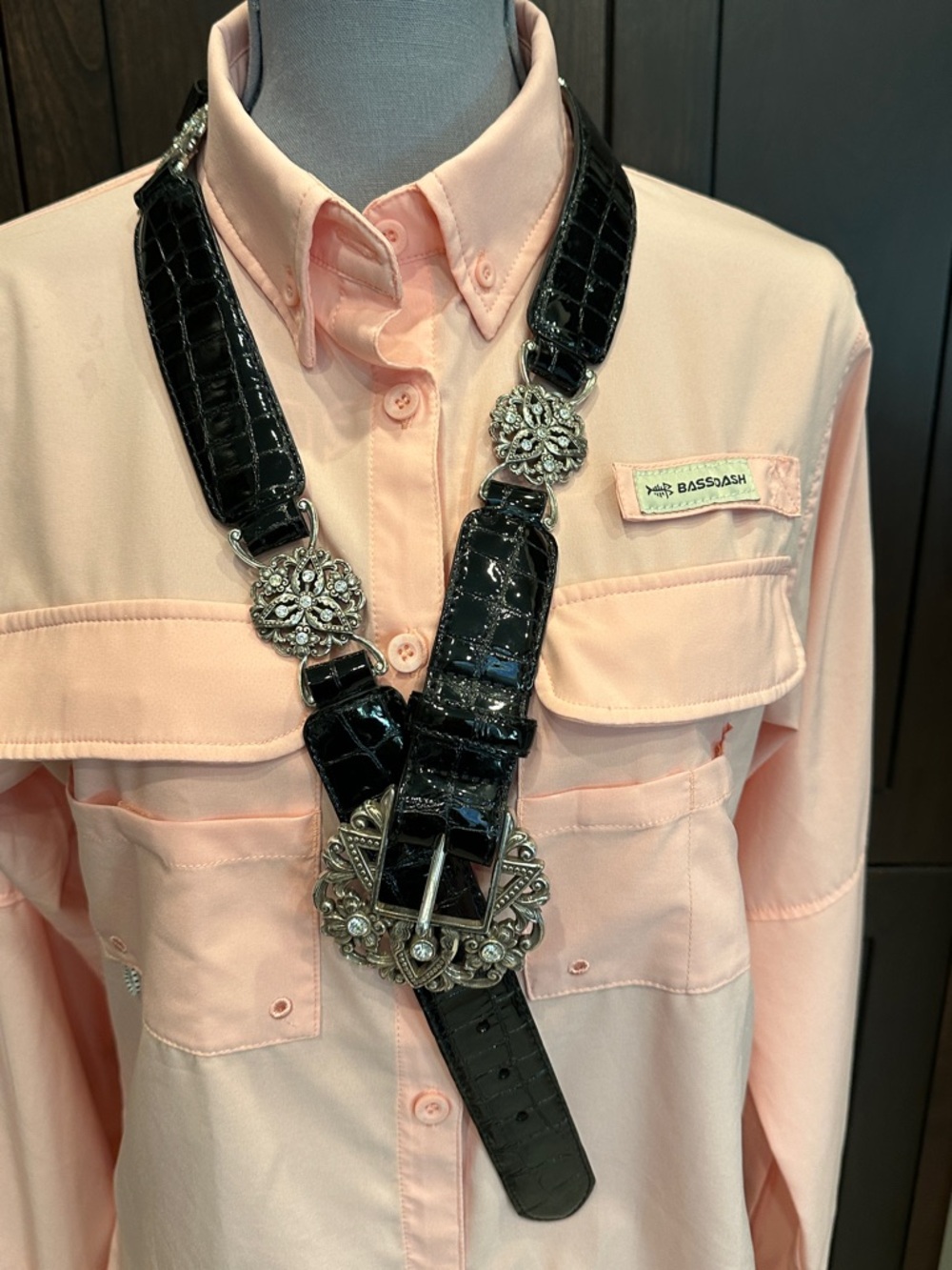 Brighton Black Croc-Embossed Leather Harness with Silver Conchos
